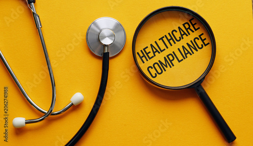 Healthcare Compliance concept featuring medical regulations, patient data protection, clinical governance, regulatory standards adherence, risk management and healthcare quality assurance