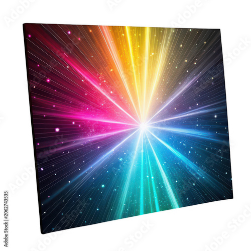 Colorful light explosion with bright rays radiating from center