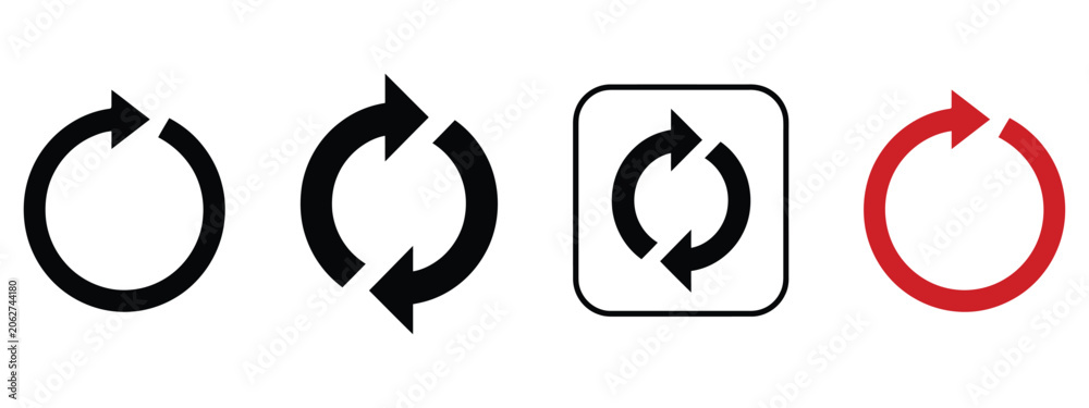 Fototapeta premium Arrow Refresh Icons Featuring Reload, Rotation and Loop Symbols for User Interface, Mobile Application and Web Design Projects