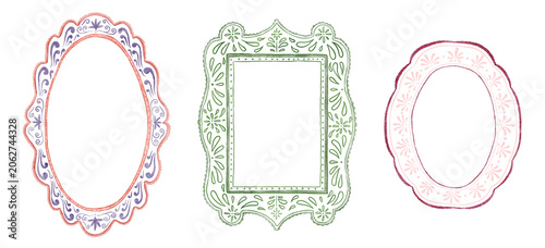 Whimsical Folk Watercolor Decorative Frames in Cottagecore Style. Perfect for invitations, greeting cards, branding, scrapbooking, posters, and vintage-inspired designs.