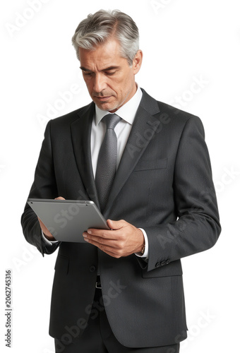 Businessman Using Tablet Isolated Transparent Background