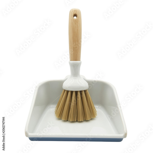 White Ceramic Dustpan and Brush Set Isolated