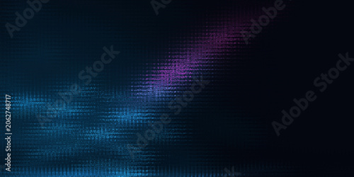 Abstract dark digital wave texture background with blue and purple neon glow lines, futuristic grid pattern and soft glowing light streaks