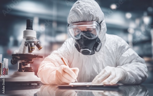 Research Scientist in Protective Gear Conducting Hantavirus Epidemiology Studies in Laboratory Setting