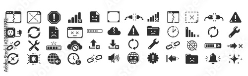 Obraz na płótnie Set of error, problem, and broken pixel icon for software or computer problems