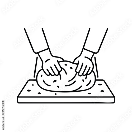 Connectivity a person kneading dough on a floured surface with both hands in a line drawing style