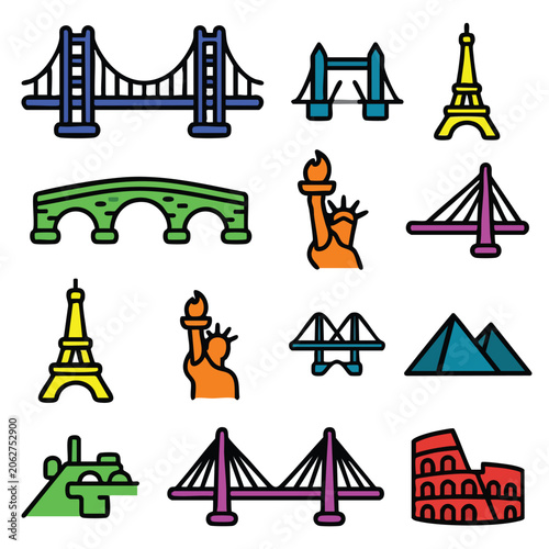 Connectivity a colorful illustration of famous landmarks and bridges from around the world isolated on white background