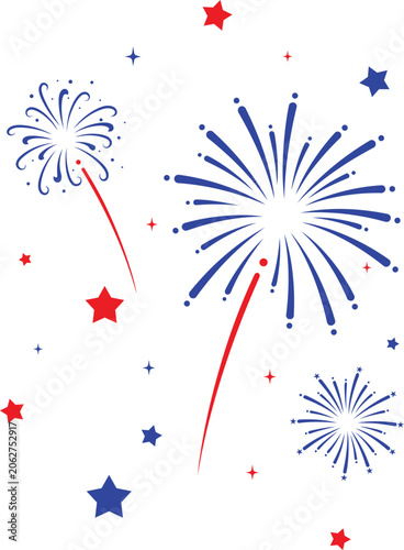 Red White and Blue Patriotic Fireworks Celebration Vector Illustration