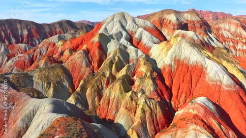 Aerial Drone View of Zhangye Rainbow Mountains – China’s Colorful Danxia LandformSurreal Earth Layers from Above: China’s Most Colorful Rock Formations