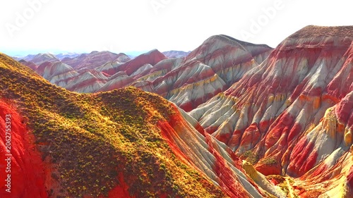 Aerial Drone View of Zhangye Rainbow Mountains – China’s Colorful Danxia LandformSurreal Earth Layers from Above: China’s Most Colorful Rock Formations