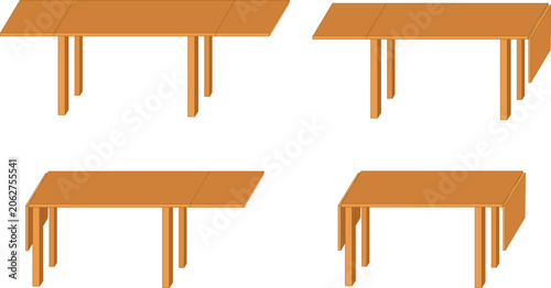 Folding Wooden Table Isolated on White Background Vector Illustration.