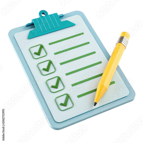 Clipboard with checklist and pencil on it