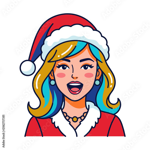 A happy woman wearing a red Santa hat for Christmas