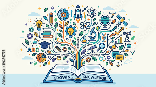 Slika na platnu Education and learning concept with tree growing from book.