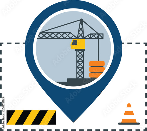 Crane construction icon marks a building development site on a digital map.