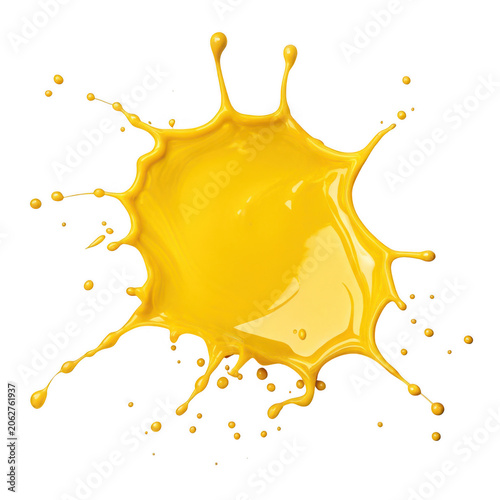 Bright yellow liquid splash on white background