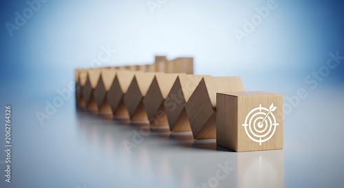 Wooden blocks in a domino effect with a target on one block