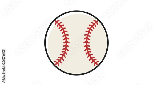 Classic baseball ball with red stitches and black outline