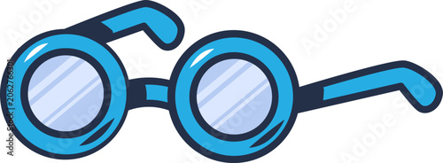 Nerd glasses with thick lenses scientist student. Accessory spectacles for vision correction. Futuristic stroked shadows and highlights vector isolated on white background