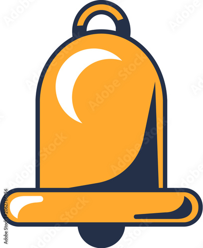 Gilded school bell signaling start of school year. Golden bell signaling end of lesson. Futuristic stroked shadows and highlights vector isolated on white background