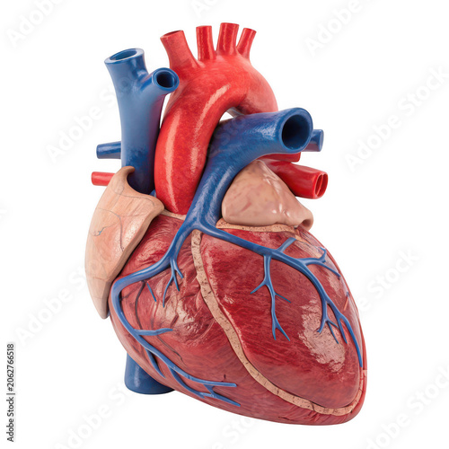 Anatomical heart illustration with blood vessels and valves