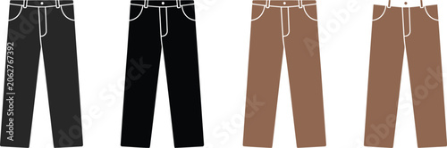 Foto Men's pants vector, black and brown slim fit and classic fit trousers for fashion apparel clothing catalog and garment design