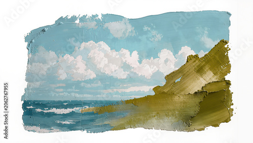 Beauty of a sunny coastline with clouds reflecting in blue water