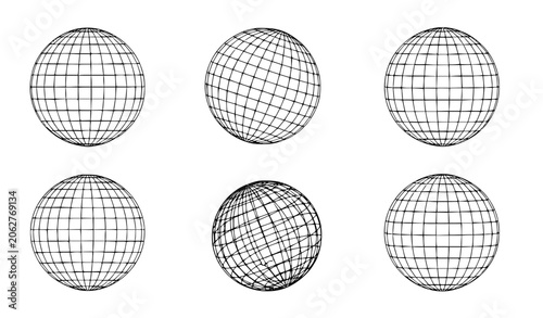 Schilderij op canvas Globe grid spheres vector set with striped 3D latitude and longitude wireframe g