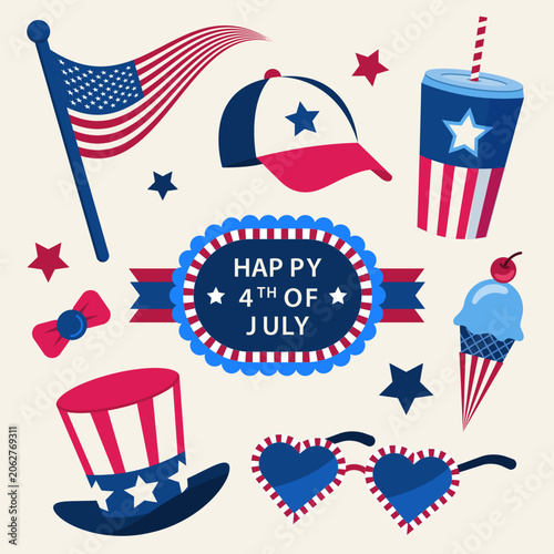 4th of July USA National Day cartoon icon and sticker