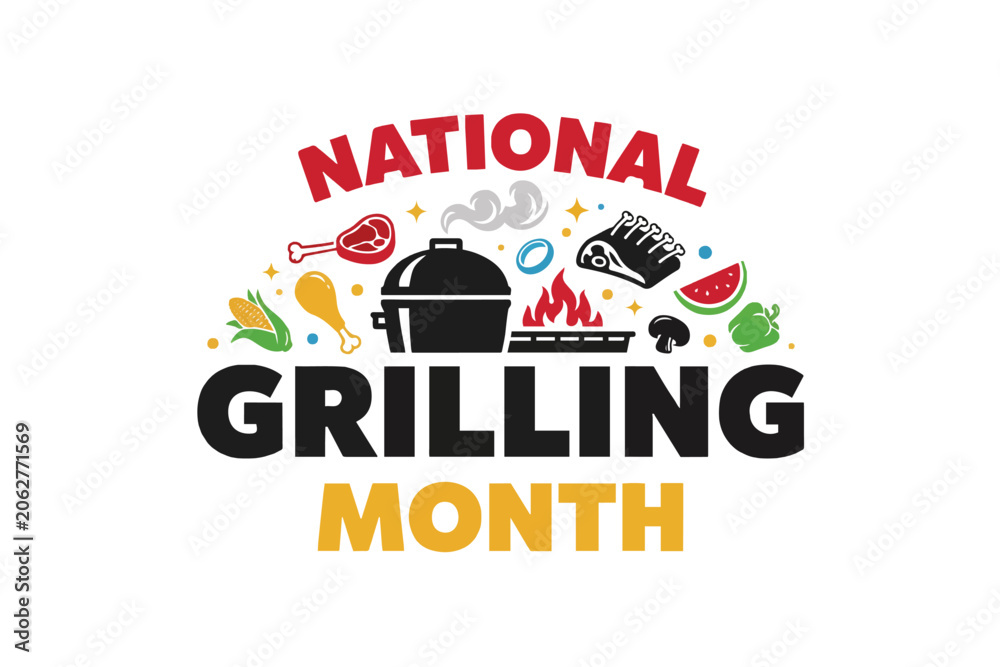 Obraz premium NATIONAL GRILLING MONTH vector illustration isolated on white background