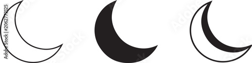 Crescent Moon Thin Minimalist Night Vector Silhouette.