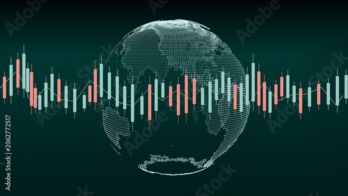 International Stock Exchange Analytics With Candlestick Graph And Digital Globe Interface