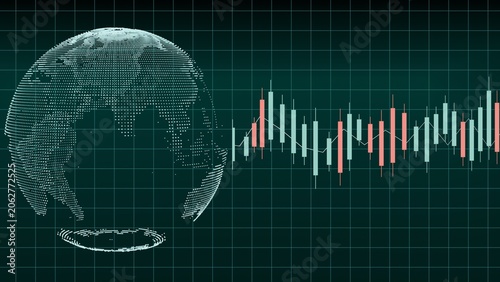Global stock market trends visualized with a digital earth and candlestick chart