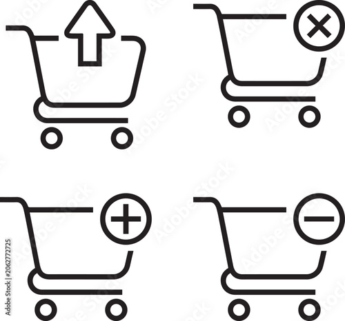 Add to cart shopping icon clean outline vector, minimal blue line style, isolated on light background for modern eCommerce UI design