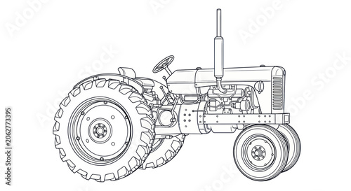 Vintage farm tractor line art for coloring and design