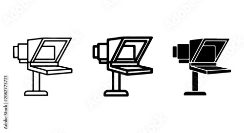 Konstfotografi Teleprompter Icons Set, Broadcast Equipment Vector Graphics, News Studio Technol
