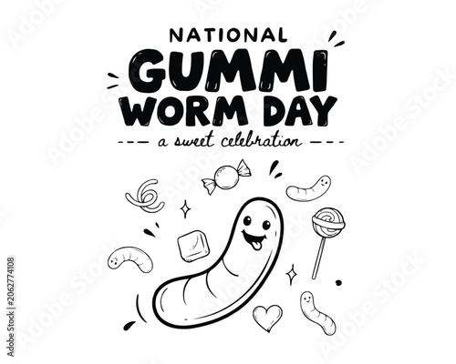 Foto National Gummi Worm Day Vector Illustration, Sweet Gummy Candy Fun Holiday Conce