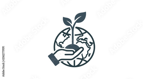 Billede på lærred Hand holding seedling on globe icon, environmental protection, sustainability, g
