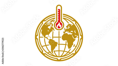 Fotografija Global Warming Icon: Thermometer Over Earth Globe Symbol, Climate Change Concept