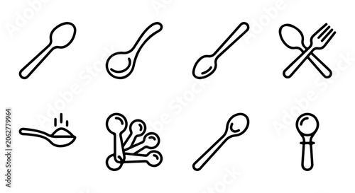 Fotografía Spoon Icons Set, Kitchen Utensil Vector Graphics, Cooking Tools Collection, Simp