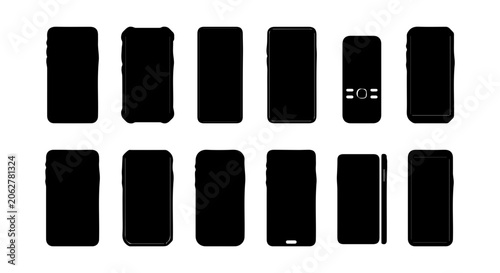 Smartphone Silhouettes Collection, Mobile Phone Icons Set, Diverse Device Shapes, Modern Gadget Graphics