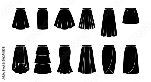 Vector Skirt Silhouettes Collection, Fashion Apparel Icons, Clothing Styles Set