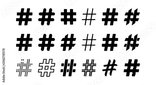 Diverse Hashtag Icons Collection, Social Media Symbols Set, Digital Communication Graphics