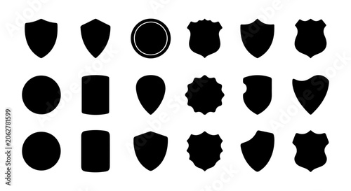 Shield and Badge Vector Icons Set, Security Emblem Shapes, Vintage Heraldry Symbols, Modern Emblem Design Elements