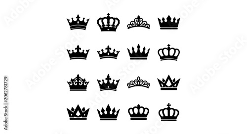Royal Crown Icons Set, Regal Tiaras and Coronets, Vector Graphics for Royalty and Luxury