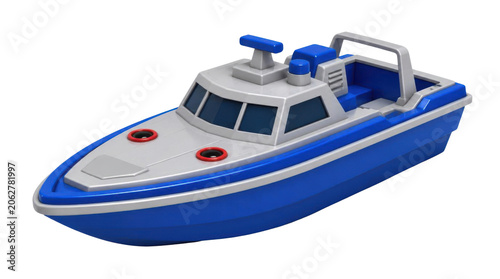 Toy blue and white motorboat on Transparent Background