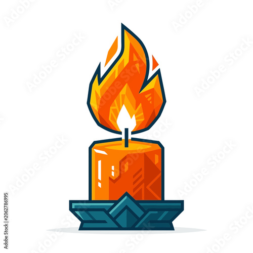 Stylized Geometric Burning Candle in a Decorative Holder