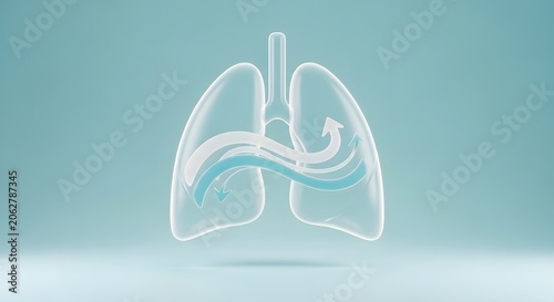 Lungs illustration depicts the process of human respiration with flowing air currents.