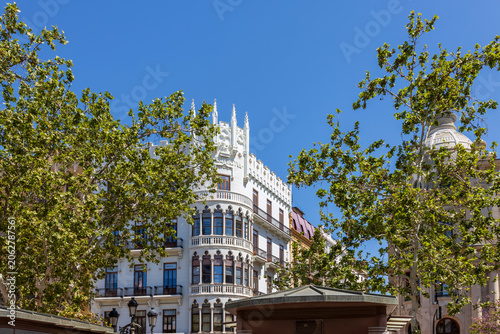 Valencia, Spain, May 5, 2026, the historic Edificio Suay, a prime example of Valencian Modernism and Neo-Gothic architecture. Located at the corner of Calle Correos and Plaza del Ayuntamiento