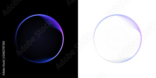 Blue and purple glowing circular ring with soft gradient light and minimal abstract energy effect on dark and light backgrounds. Vector luminous halo, portal frame and futuristic design element.